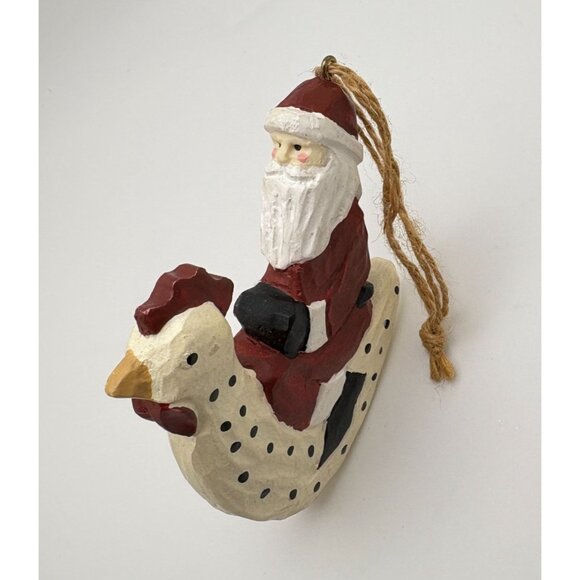 Vintage Santa Riding Chicken Christmas Tree Ornament Folk Art Carved Style - Picture 8 of 8